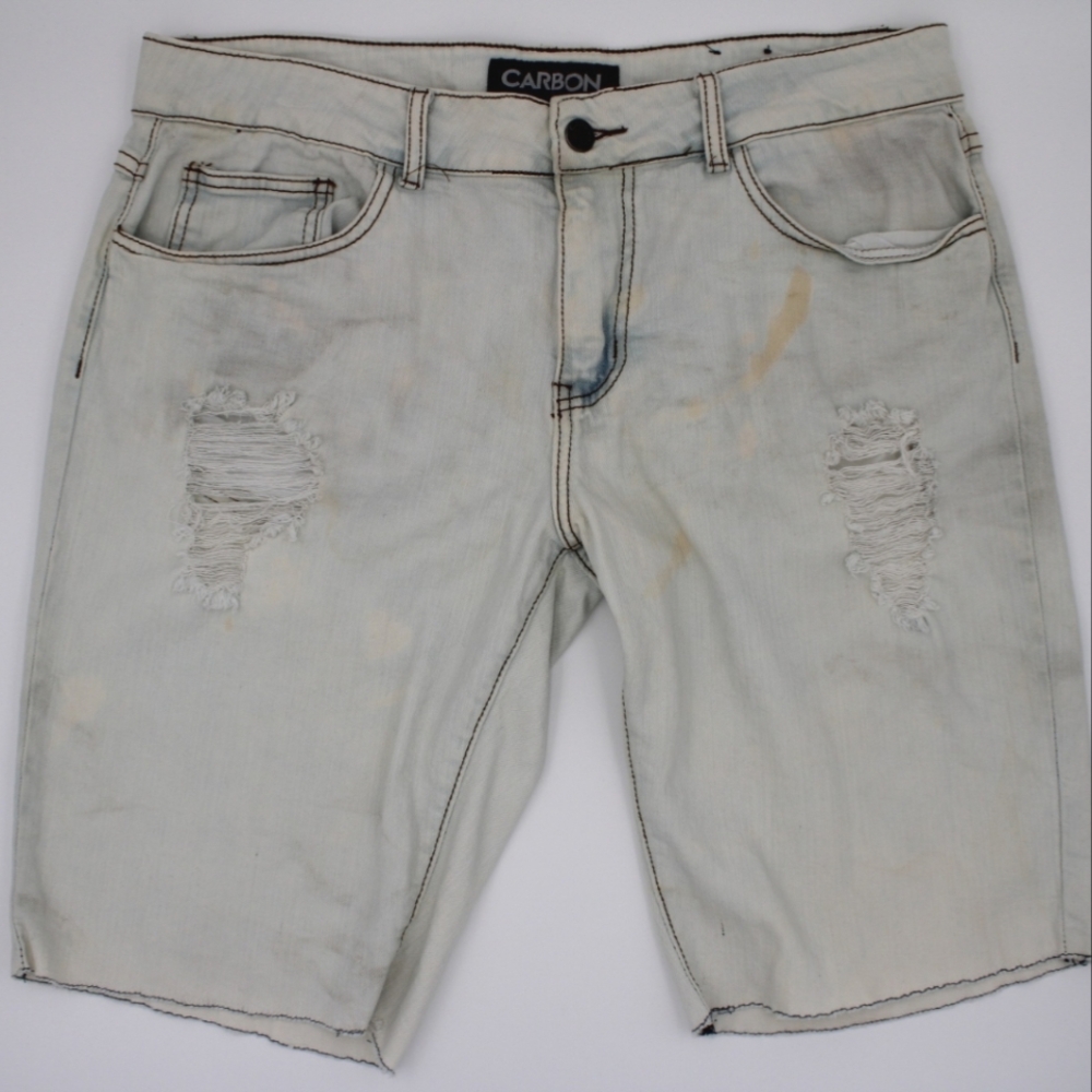 Men’s Carbon Jean Shorts – Sizes 32 & 34 – Distressed/Stained Look